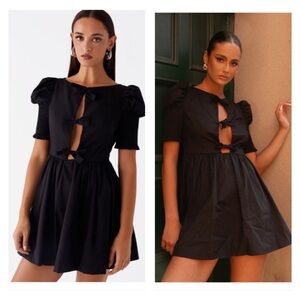 NWT Peppermayo Exclusive - Leonie Tie Front Mini Dress - Black SZ 4